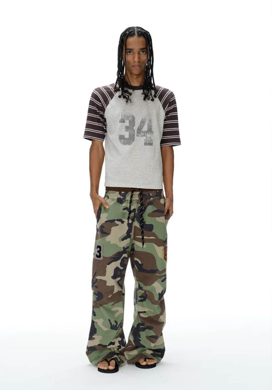 EXITMODE BY BLIND NO PLAN Double Waist Camo Wash Stripe Baggy Pants | Face 3 Face