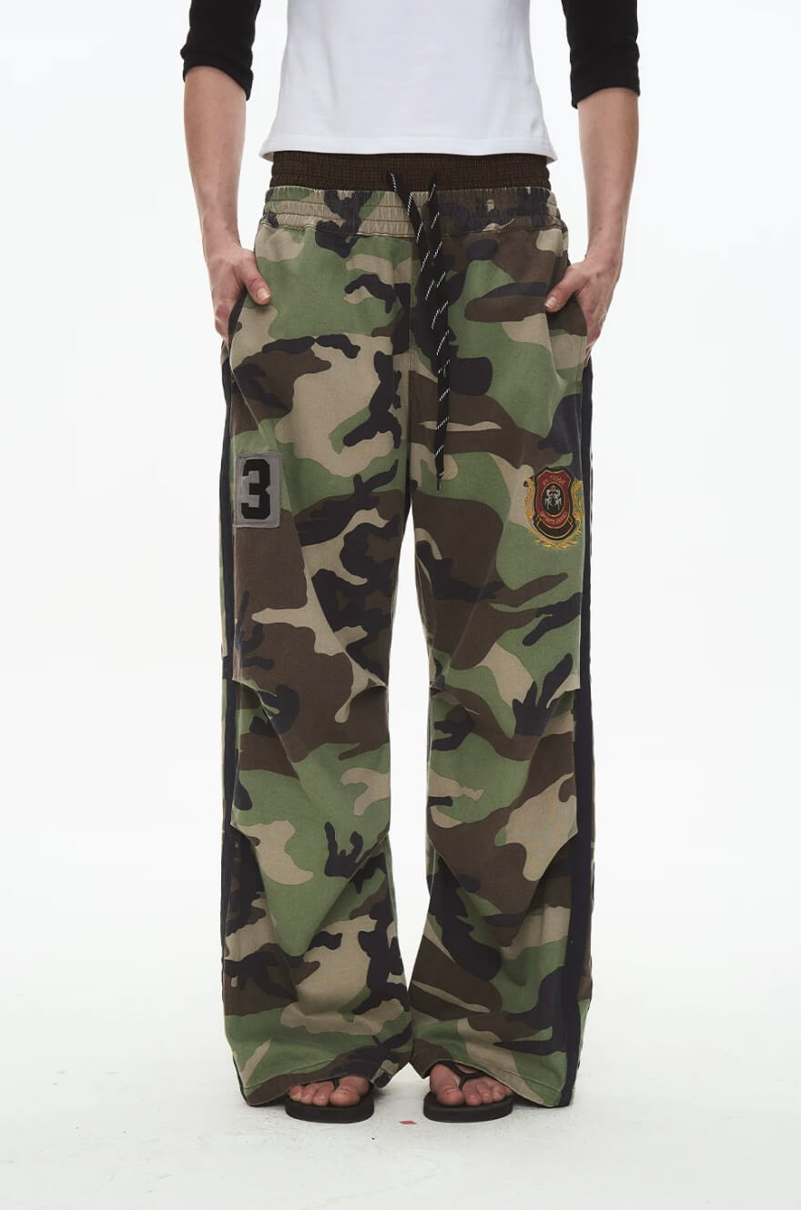 EXITMODE BY BLIND NO PLAN Double Waist Camo Wash Stripe Baggy Pants | Face 3 Face