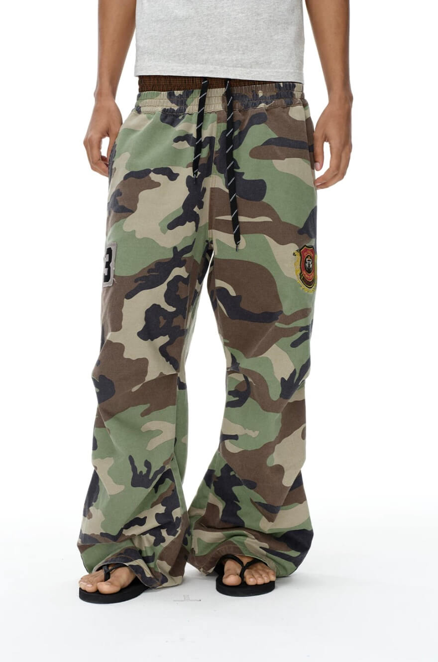EXITMODE BY BLIND NO PLAN Double Waist Camo Wash Stripe Baggy Pants | Face 3 Face