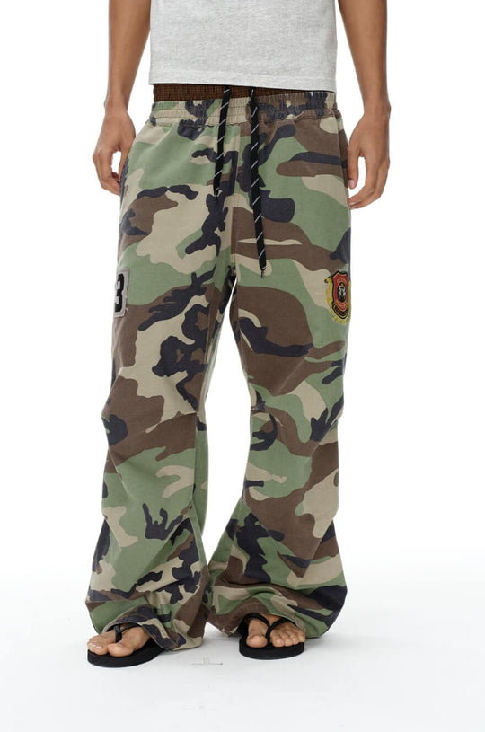 EXITMODE BY BLIND NO PLAN Double Waist Camo Wash Stripe Baggy Pants | Face 3 Face