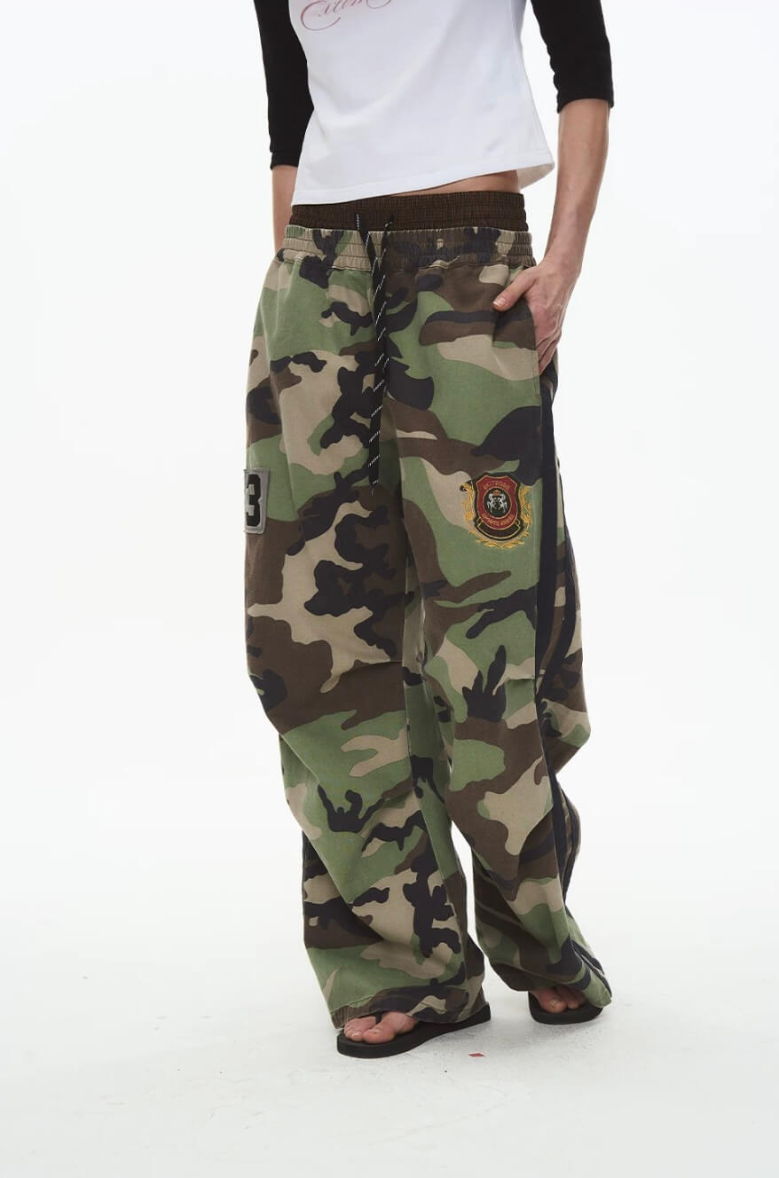 EXITMODE BY BLIND NO PLAN Double Waist Camo Wash Stripe Baggy Pants | Face 3 Face