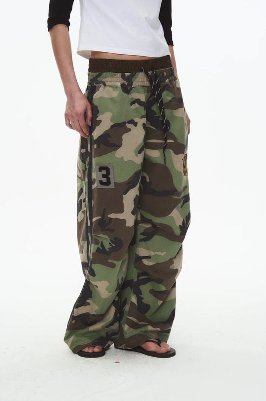 EXITMODE BY BLIND NO PLAN Double Waist Camo Wash Stripe Baggy Pants | Face 3 Face