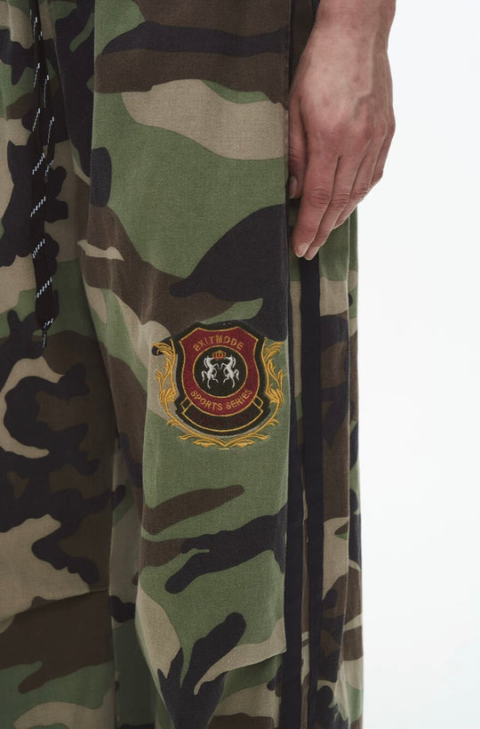 EXITMODE BY BLIND NO PLAN Double Waist Camo Wash Stripe Baggy Pants | Face 3 Face