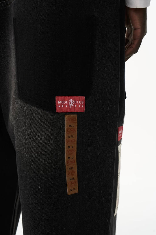 EXITMODE BY BLIND NO PLAN Double Waist Washed Patch Embroidered Baggy Jeans | Face 3 Face