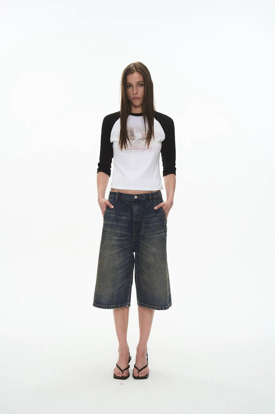 EXITMODE BY BLIND NO PLAN Pleated Washed Denim Shorts | Face 3 Face