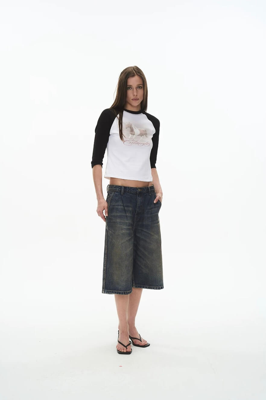 EXITMODE BY BLIND NO PLAN Pleated Washed Denim Shorts | Face 3 Face