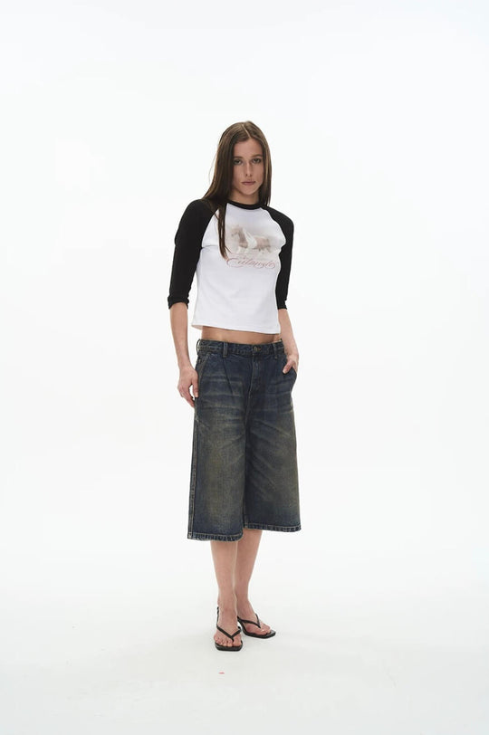 EXITMODE BY BLIND NO PLAN Pleated Washed Denim Shorts | Face 3 Face