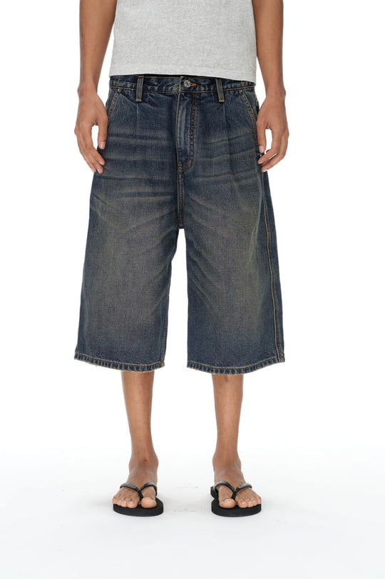 EXITMODE BY BLIND NO PLAN Pleated Washed Denim Shorts | Face 3 Face