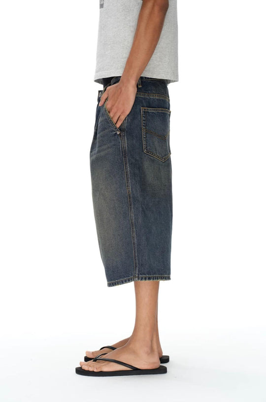 EXITMODE BY BLIND NO PLAN Pleated Washed Denim Shorts | Face 3 Face