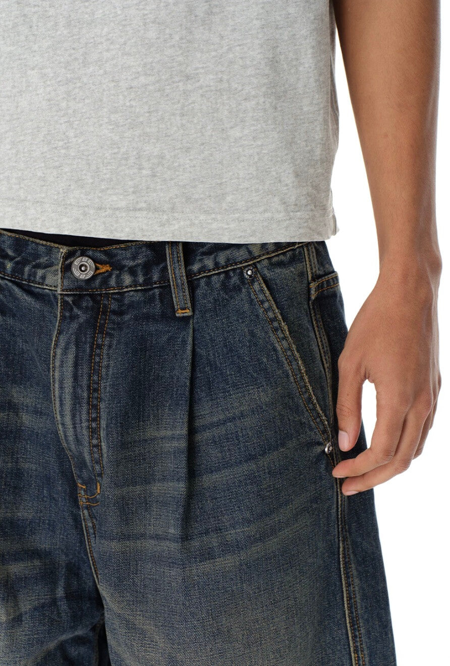 EXITMODE BY BLIND NO PLAN Pleated Washed Denim Shorts | Face 3 Face