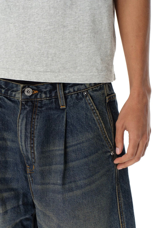 EXITMODE BY BLIND NO PLAN Pleated Washed Denim Shorts | Face 3 Face