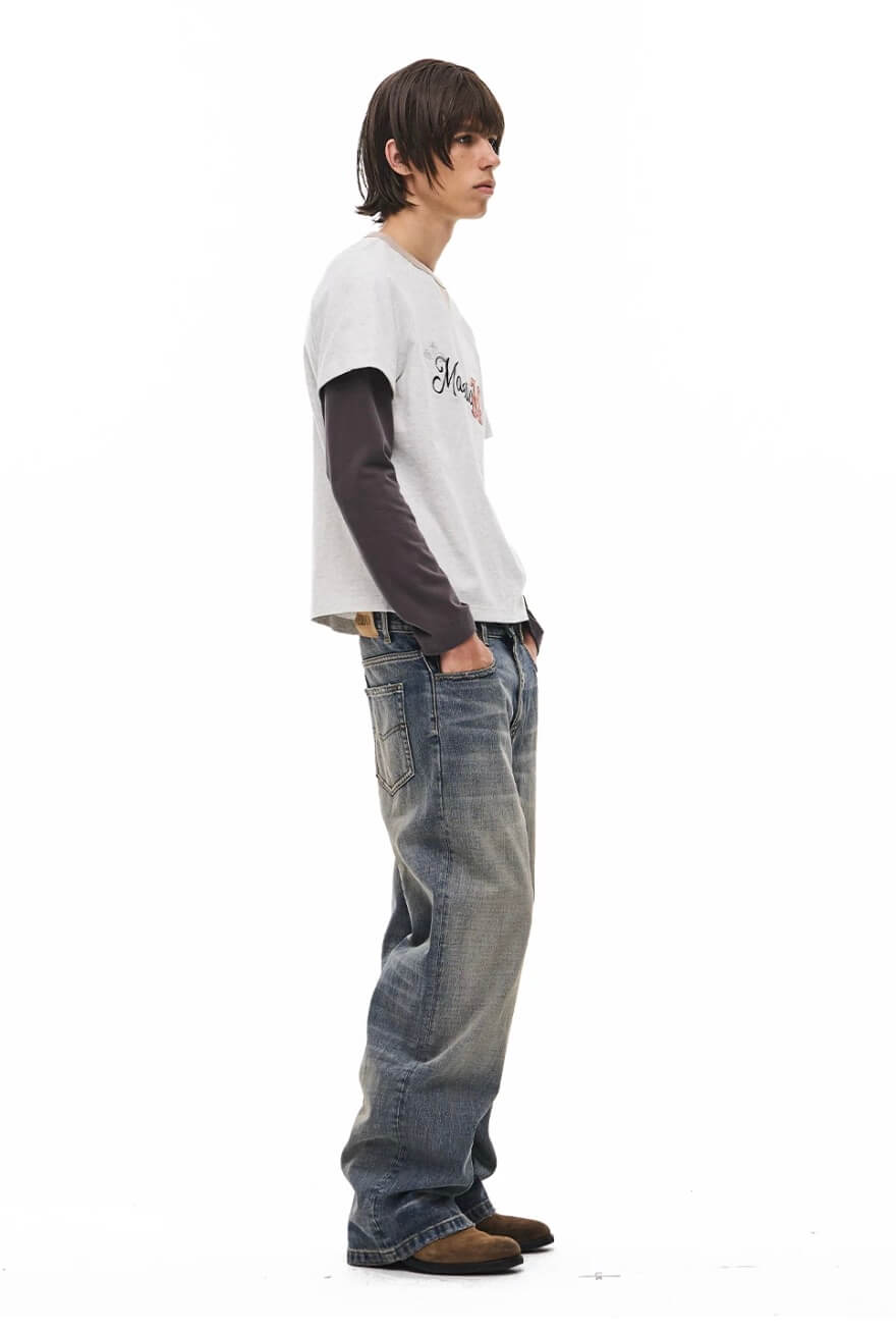 EXITMODE BY BLIND NO PLAN Vintage Washed Distressed Straight Jeans | Face 3 Face