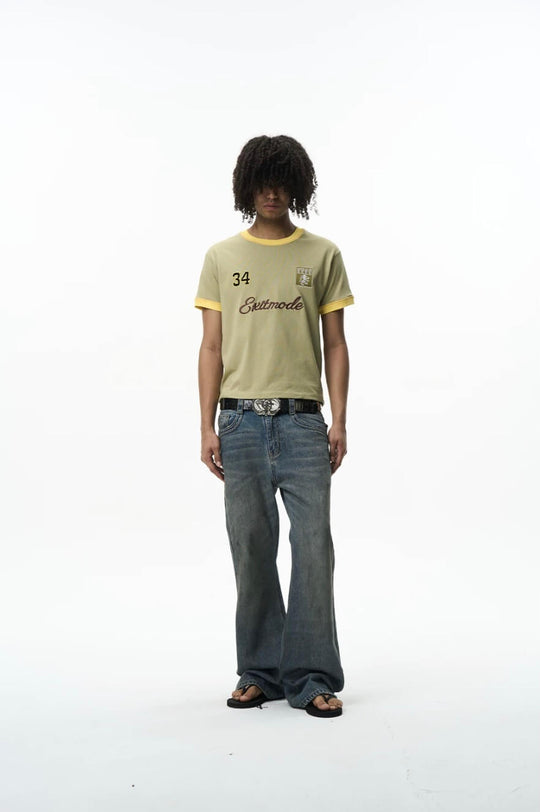 EXITMODE BY BLIND NO PLAN Washed Distressed Back Flap Pocket Flared Jeans | Face 3 Face