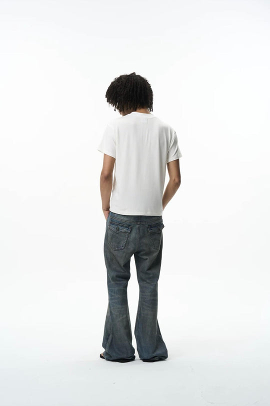 EXITMODE BY BLIND NO PLAN Washed Distressed Back Flap Pocket Flared Jeans | Face 3 Face