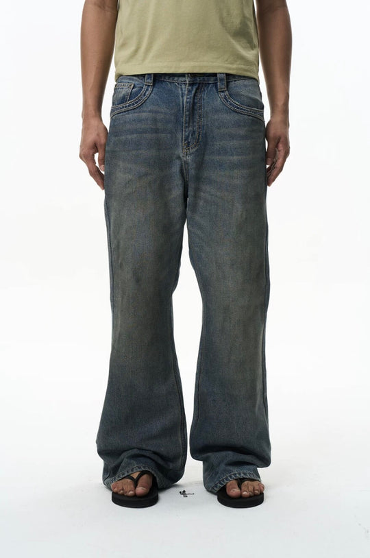 EXITMODE BY BLIND NO PLAN Washed Distressed Back Flap Pocket Flared Jeans | Face 3 Face