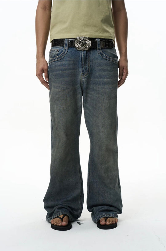 EXITMODE BY BLIND NO PLAN Washed Distressed Back Flap Pocket Flared Jeans | Face 3 Face