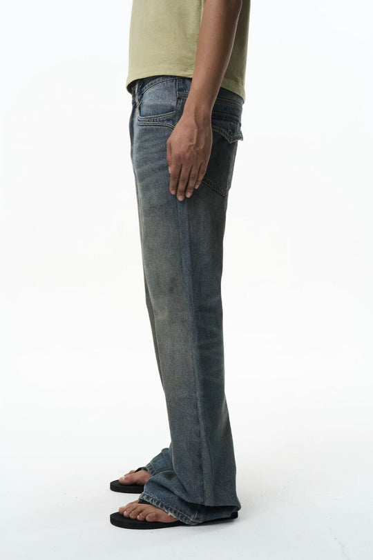 EXITMODE BY BLIND NO PLAN Washed Distressed Back Flap Pocket Flared Jeans | Face 3 Face
