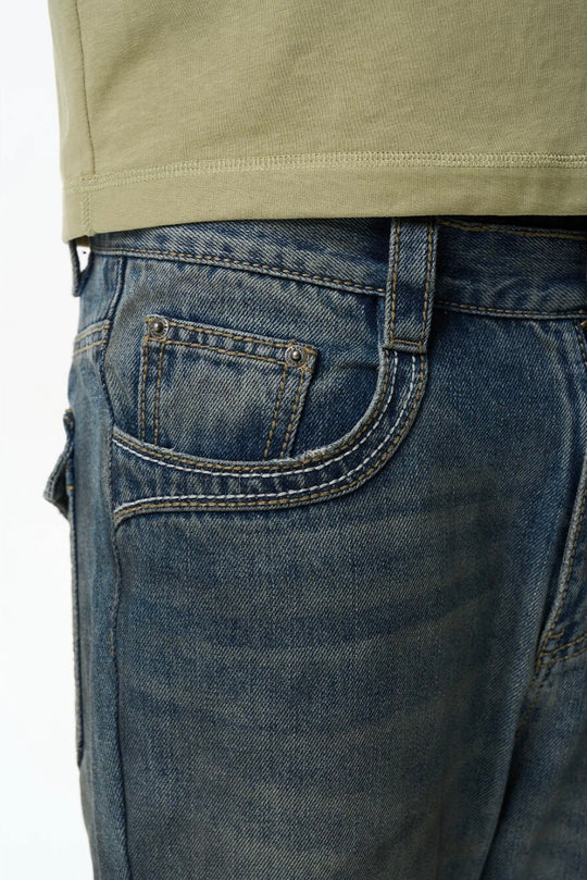 EXITMODE BY BLIND NO PLAN Washed Distressed Back Flap Pocket Flared Jeans | Face 3 Face