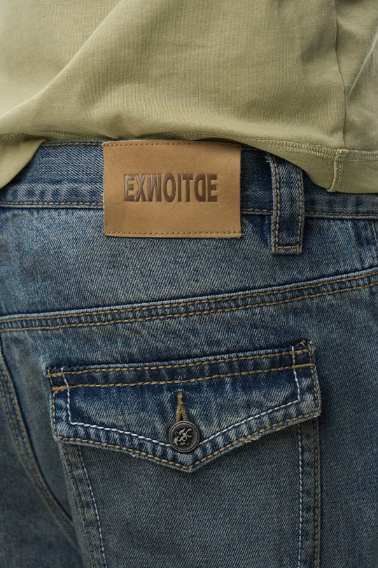 EXITMODE BY BLIND NO PLAN Washed Distressed Back Flap Pocket Flared Jeans | Face 3 Face