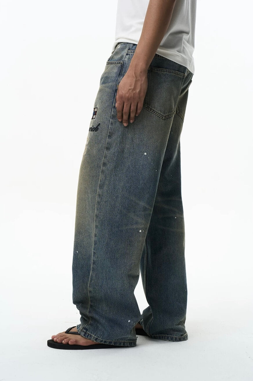 EXITMODE BY BLIND NO PLAN Washed Patch Embroidered Drawstring Baggy Jeans | Face 3 Face