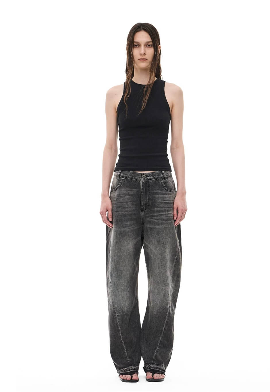 EXITMODE BY BLIND NO PLAN Black Washed Distressed Curved Jeans | Face 3 Face