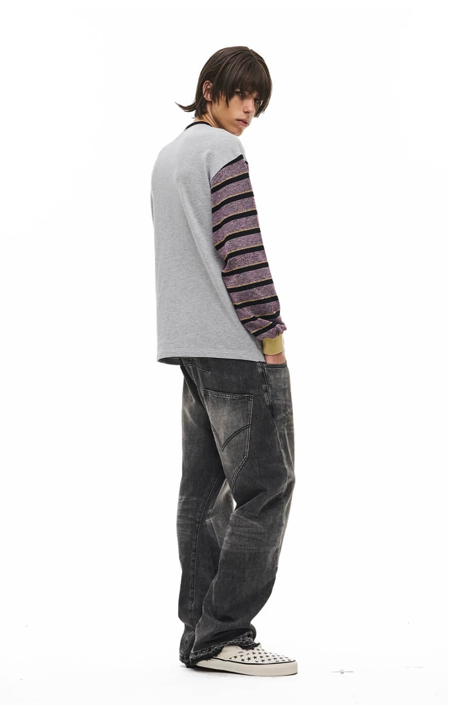 EXITMODE BY BLIND NO PLAN Black Washed Distressed Curved Jeans | Face 3 Face