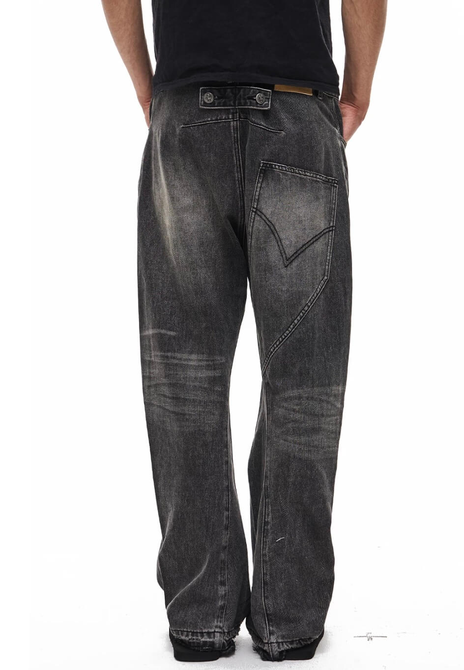 EXITMODE BY BLIND NO PLAN Black Washed Distressed Curved Jeans | Face 3 Face