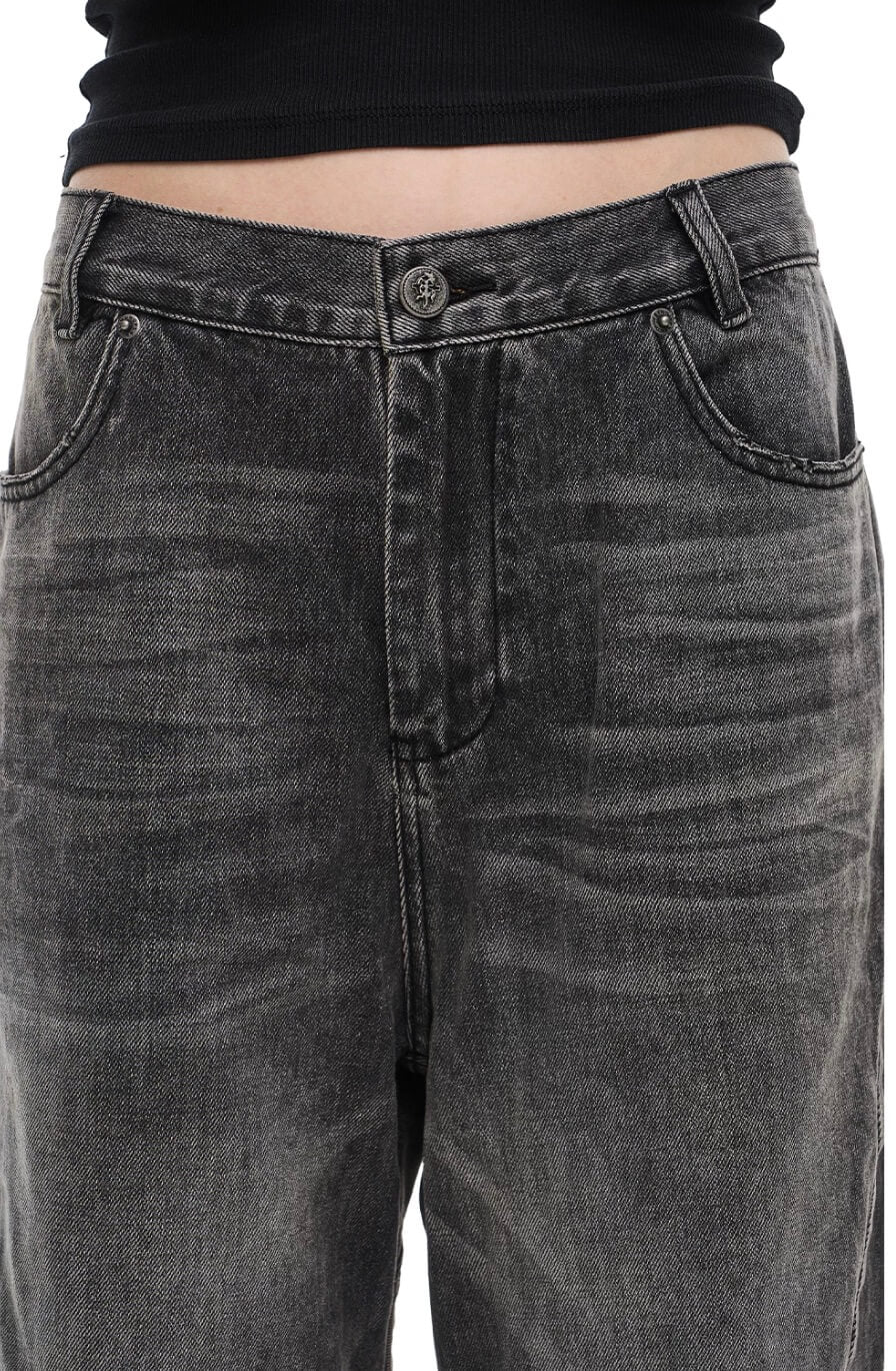 EXITMODE BY BLIND NO PLAN Black Washed Distressed Curved Jeans | Face 3 Face