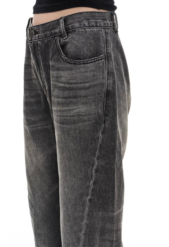 EXITMODE BY BLIND NO PLAN Black Washed Distressed Curved Jeans | Face 3 Face