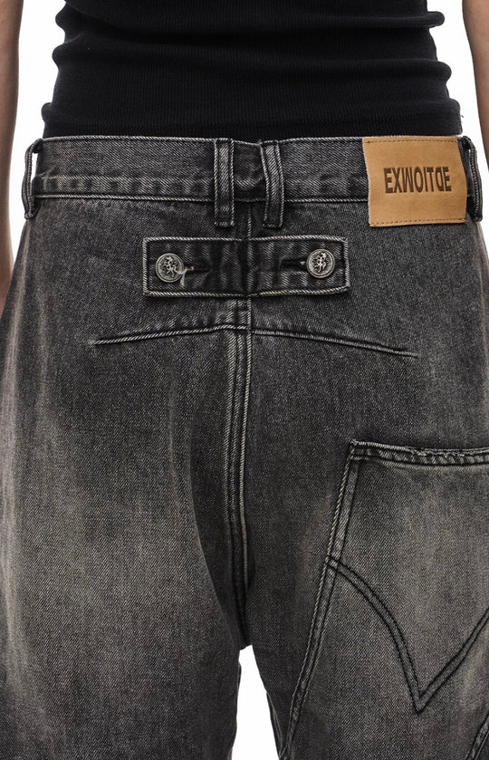 EXITMODE BY BLIND NO PLAN Black Washed Distressed Curved Jeans | Face 3 Face