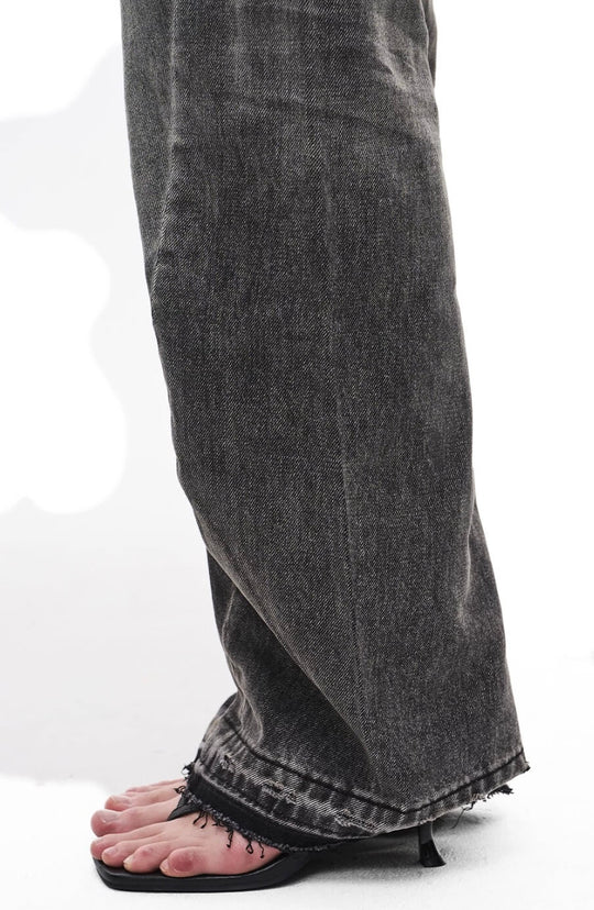EXITMODE BY BLIND NO PLAN Black Washed Distressed Curved Jeans | Face 3 Face