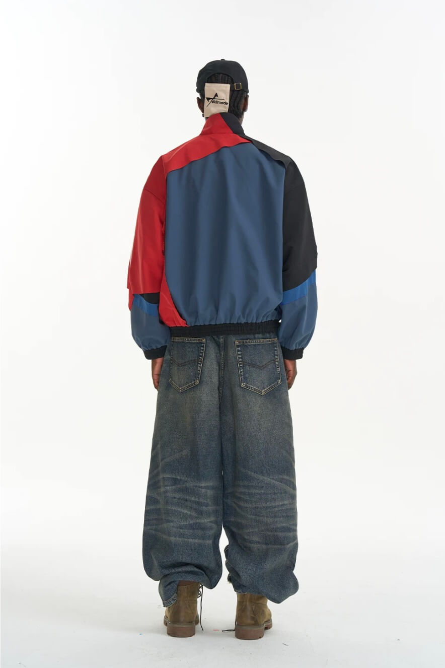 EXITMODE BY BLIND NO PLAN Patchwork Color Block Oversized Track Jacket | Face 3 Face