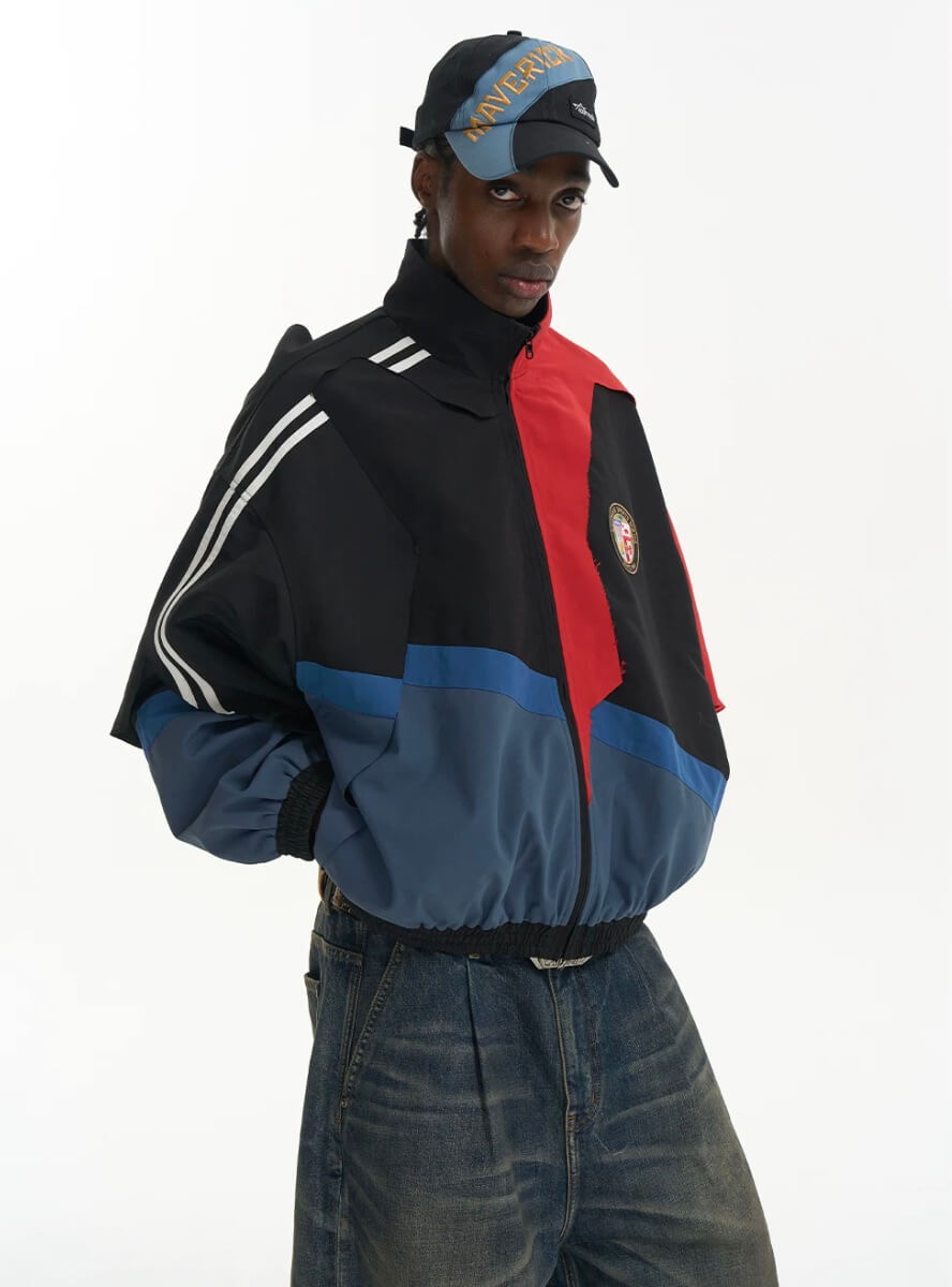 EXITMODE BY BLIND NO PLAN Patchwork Color Block Oversized Track Jacket | Face 3 Face
