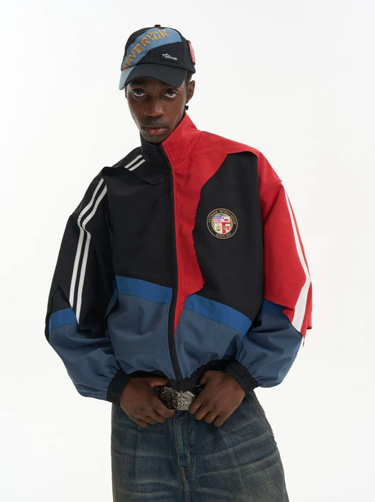 EXITMODE BY BLIND NO PLAN Patchwork Color Block Oversized Track Jacket | Face 3 Face