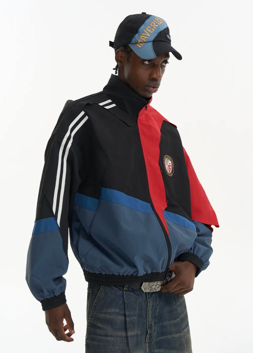EXITMODE BY BLIND NO PLAN Patchwork Color Block Oversized Track Jacket | Face 3 Face