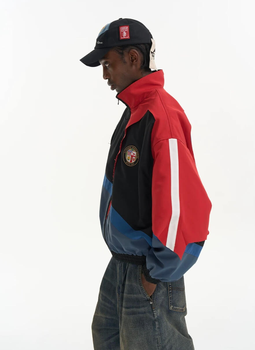 EXITMODE BY BLIND NO PLAN Patchwork Color Block Oversized Track Jacket | Face 3 Face