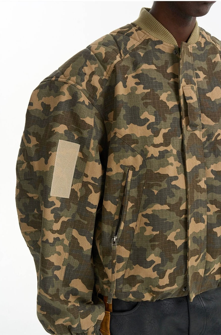 EXITMODE BY BLIND NO PLAN Camouflage Oversized Bomber Jacket | Face 3 Face