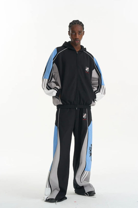 EXITMODE BY BLIND NO PLAN Horse Embroidered Color Block Hooded Track Jacket | Face 3 Face