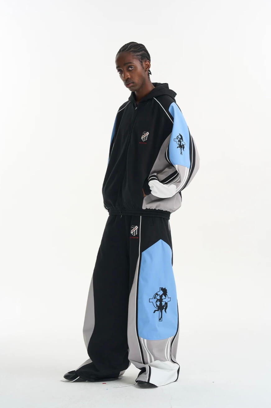 EXITMODE BY BLIND NO PLAN Horse Embroidered Color Block Hooded Track Jacket | Face 3 Face