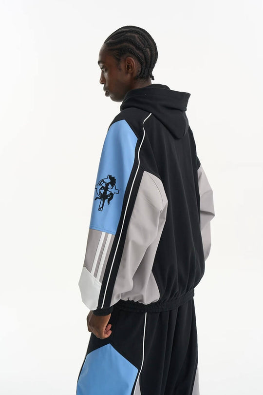 EXITMODE BY BLIND NO PLAN Horse Embroidered Color Block Hooded Track Jacket | Face 3 Face