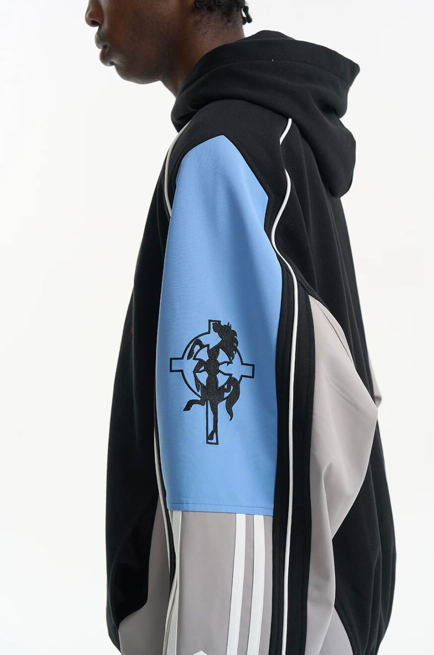 EXITMODE BY BLIND NO PLAN Horse Embroidered Color Block Hooded Track Jacket | Face 3 Face