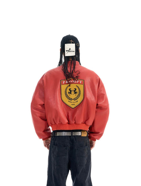 EXITMODE BY BLIND NO PLAN Embroidered Patch PU Leather Short Racing Jacket | Face 3 Face