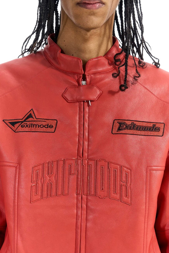 EXITMODE BY BLIND NO PLAN Embroidered Patch PU Leather Short Racing Jacket | Face 3 Face