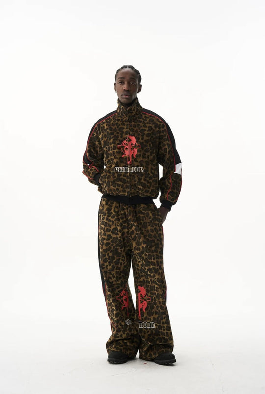 EXITMODE BY BLIND NO PLAN Horse Graphic Leopard Print Track Jacket | Face 3 Face