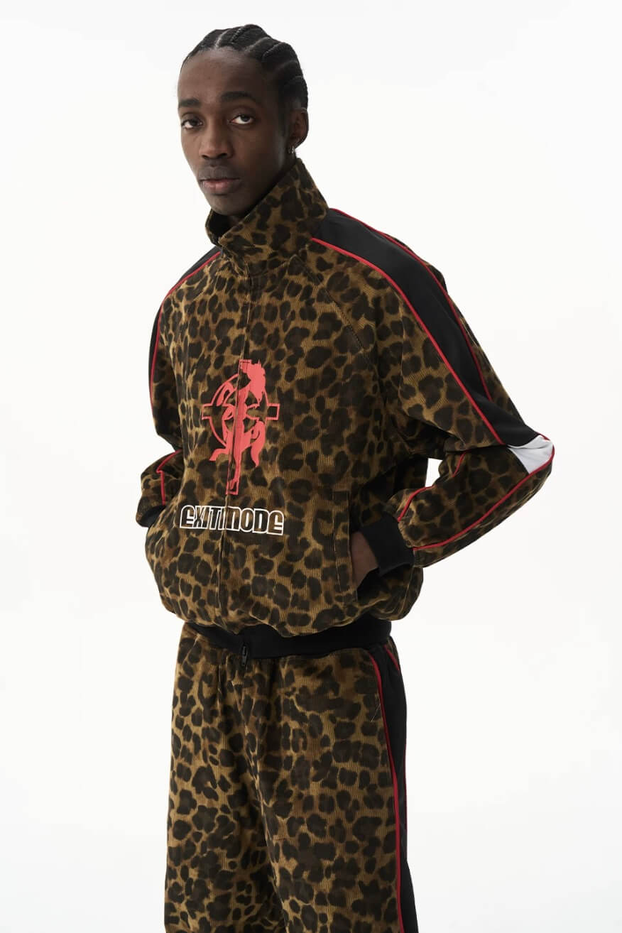 EXITMODE BY BLIND NO PLAN Horse Graphic Leopard Print Track Jacket | Face 3 Face