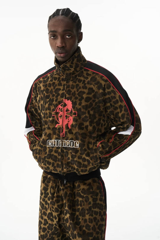 EXITMODE BY BLIND NO PLAN Horse Graphic Leopard Print Track Jacket | Face 3 Face