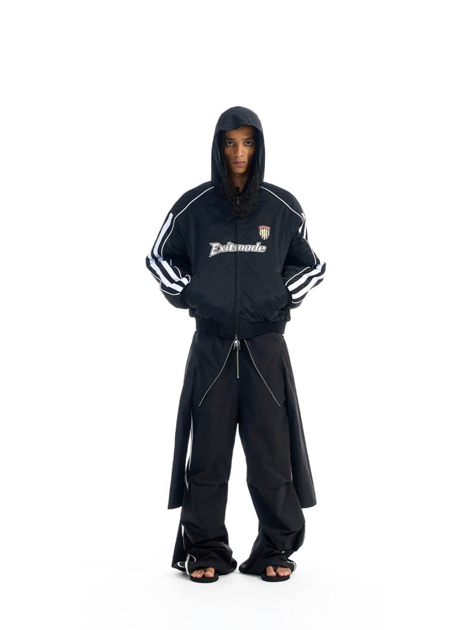 EXITMODE BY BLIND NO PLAN Sport Stripe Sleeve Hooded Bomber Jacket | Face 3 Face