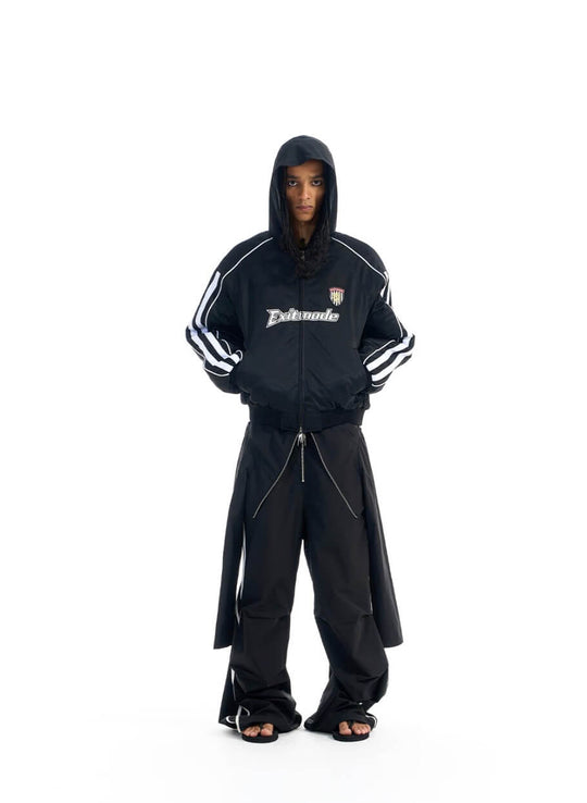EXITMODE BY BLIND NO PLAN Sport Stripe Sleeve Hooded Bomber Jacket | Face 3 Face