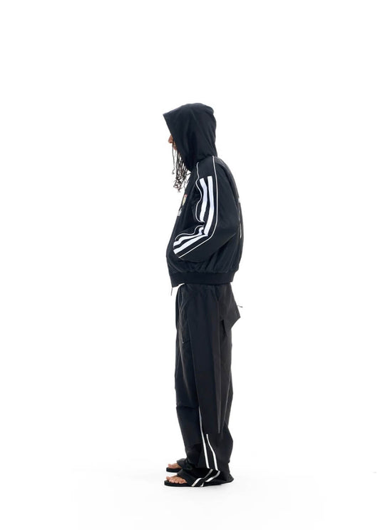 EXITMODE BY BLIND NO PLAN Sport Stripe Sleeve Hooded Bomber Jacket | Face 3 Face