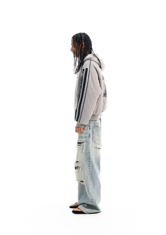 EXITMODE BY BLIND NO PLAN Sport Stripe Sleeve Hooded Bomber Jacket | Face 3 Face